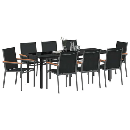 Set da Pranzo per Giardino 9 pcs Nero