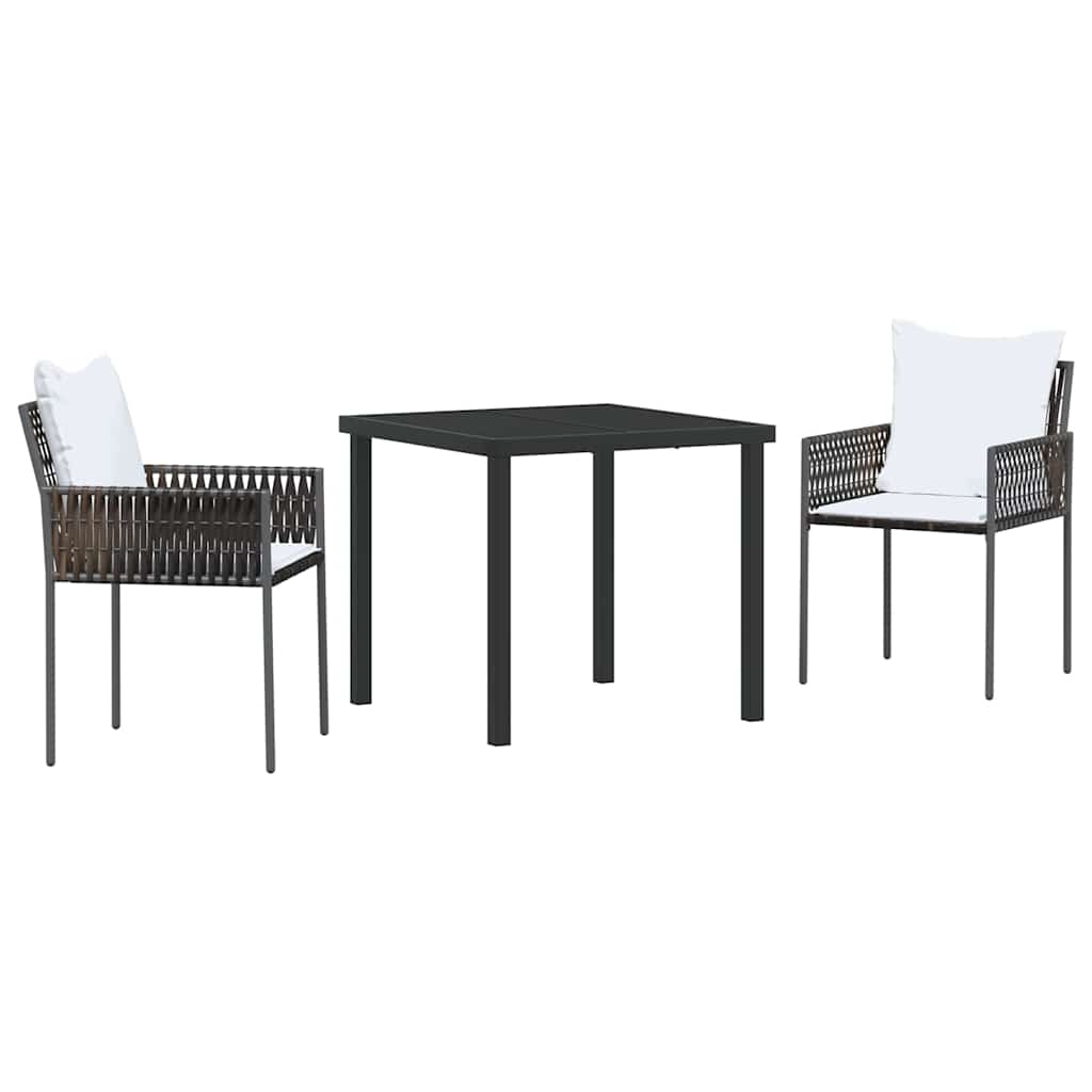 Set da Pranzo per Giardino 3 pcs Marrone e Nero Rattan in PE