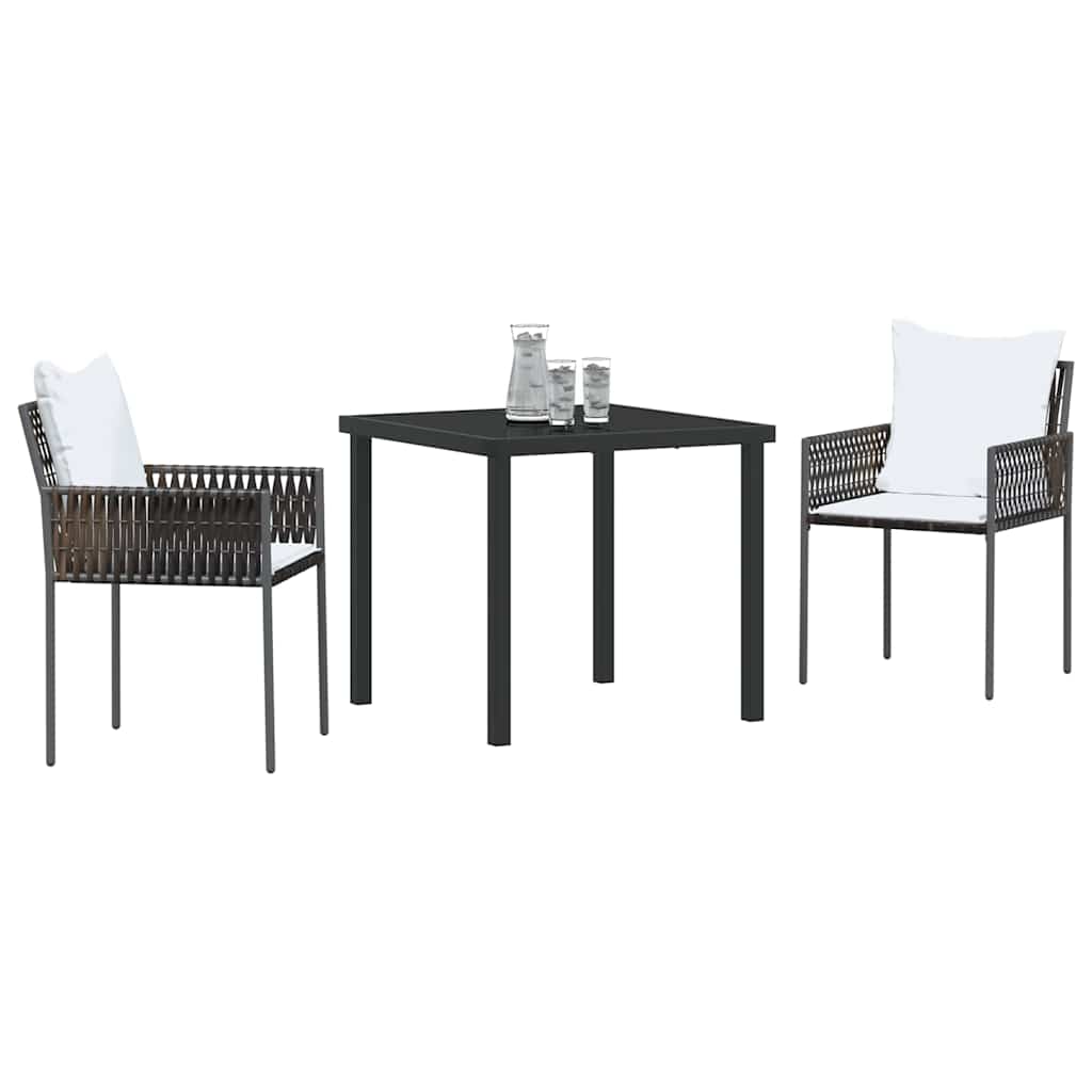 Set da Pranzo per Giardino 3 pcs Marrone e Nero Rattan in PE