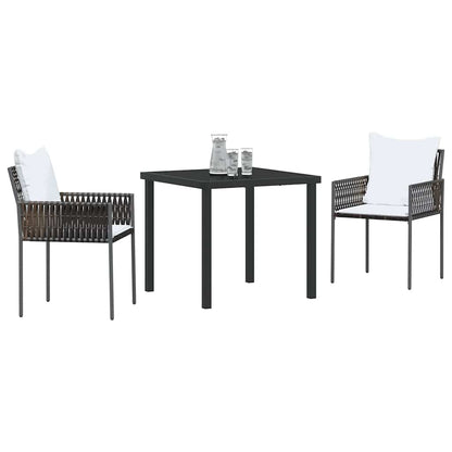 Set da Pranzo per Giardino 3 pcs Marrone e Nero Rattan in PE