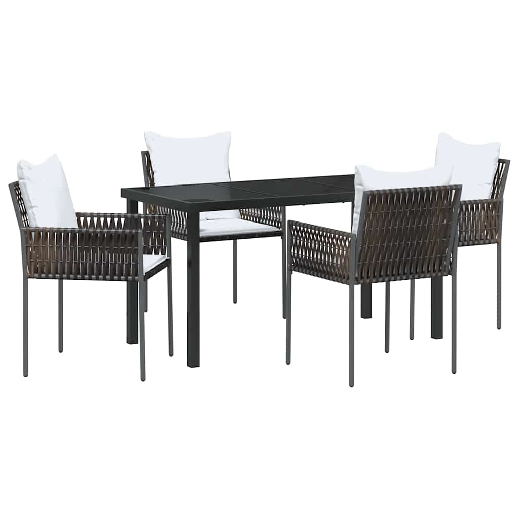 Set da Pranzo per Giardino 5 pcs Marrone e Nero Rattan in PE