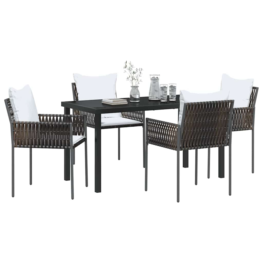 Set da Pranzo per Giardino 5 pcs Marrone e Nero Rattan in PE