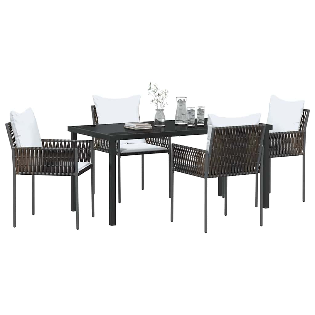 Set da Pranzo per Giardino 5 pcs Marrone e Nero Rattan in PE