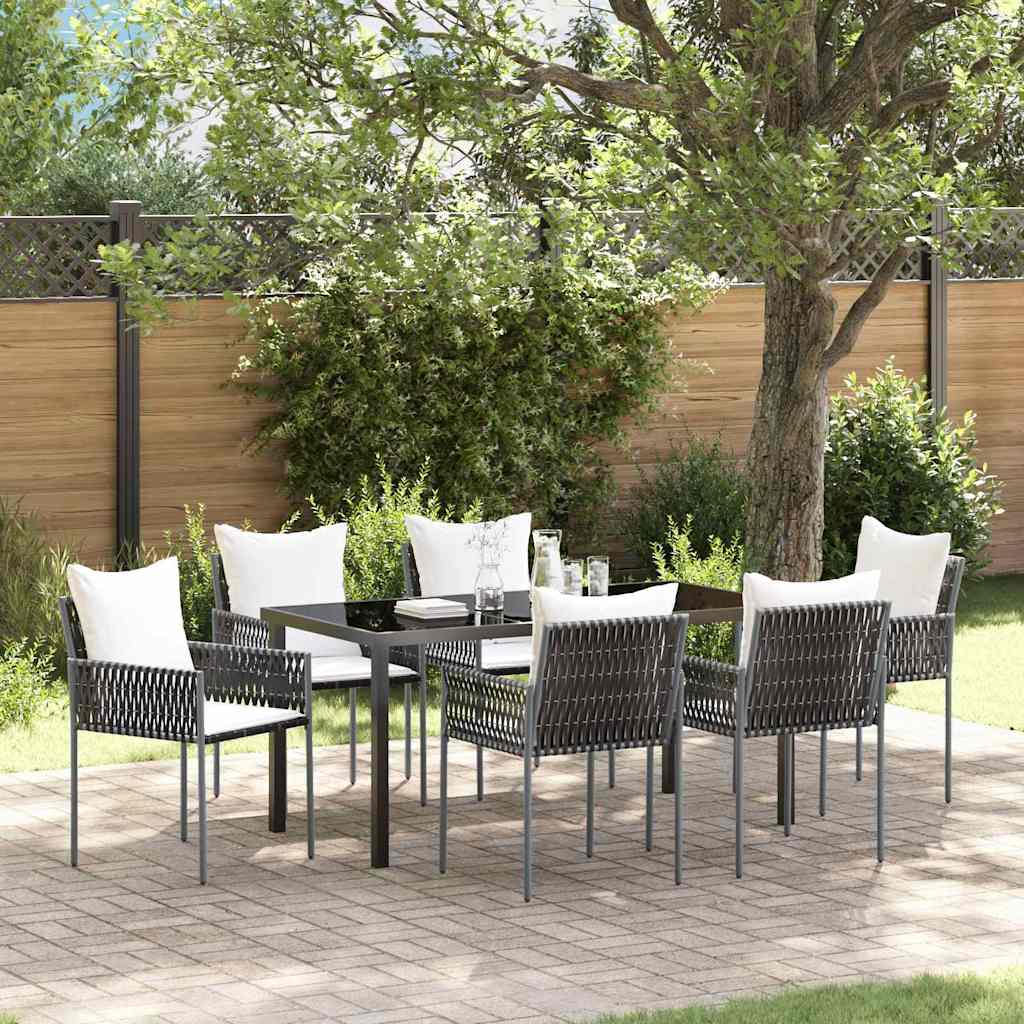 Set da Pranzo per Giardino 7 pcs Marrone e Nero Rattan in PE