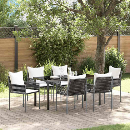 Set da Pranzo per Giardino 7 pcs Marrone e Nero Rattan in PE