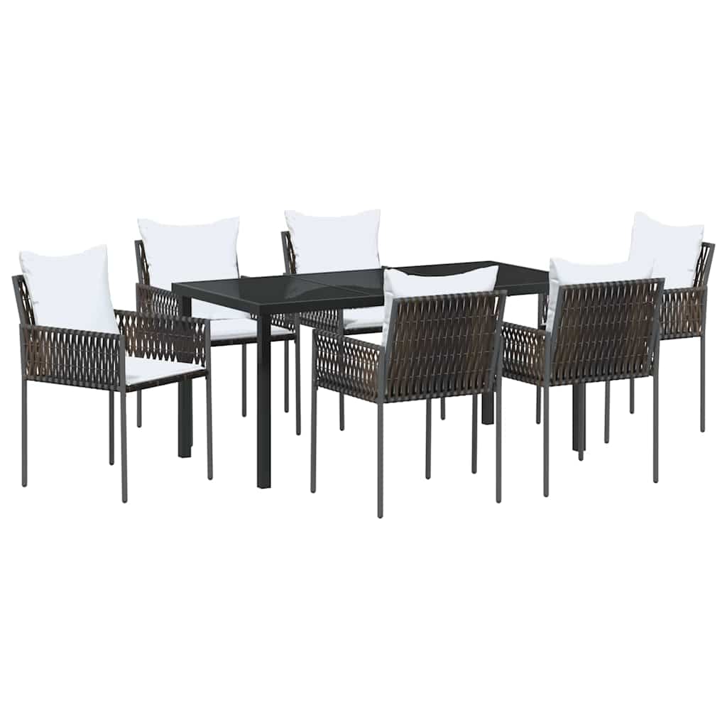 Set da Pranzo per Giardino 7 pcs Marrone e Nero Rattan in PE