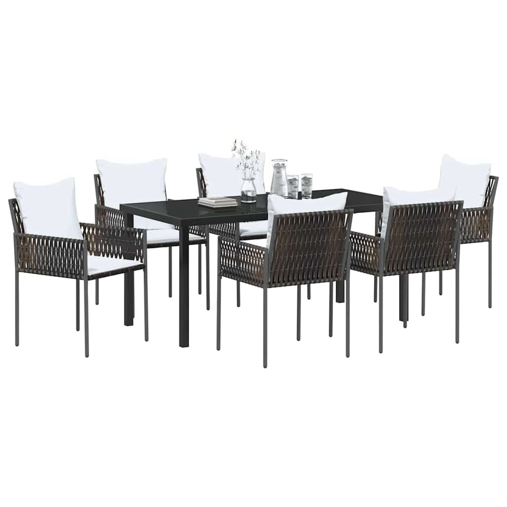 Set da Pranzo per Giardino 7 pcs Marrone e Nero Rattan in PE