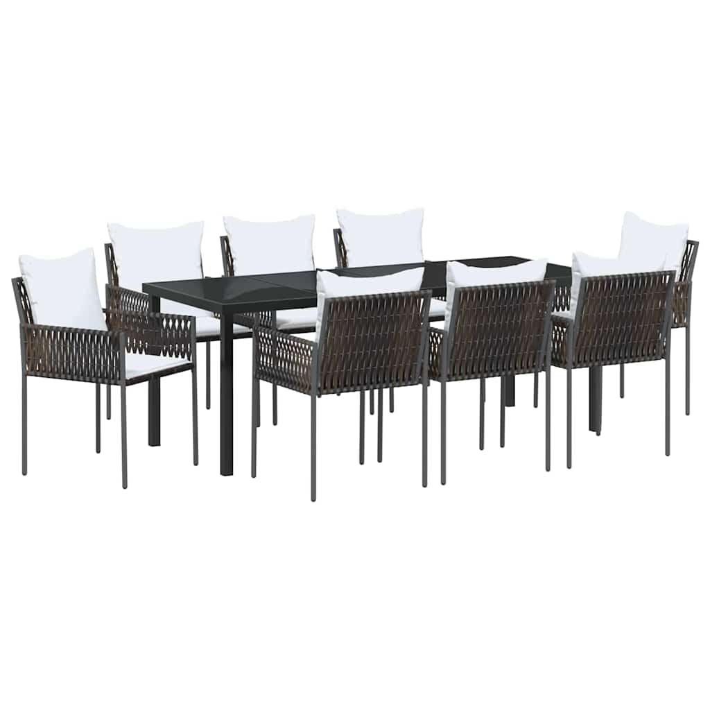 Set da Pranzo per Giardino 9 pcs Marrone e Nero Rattan in PE