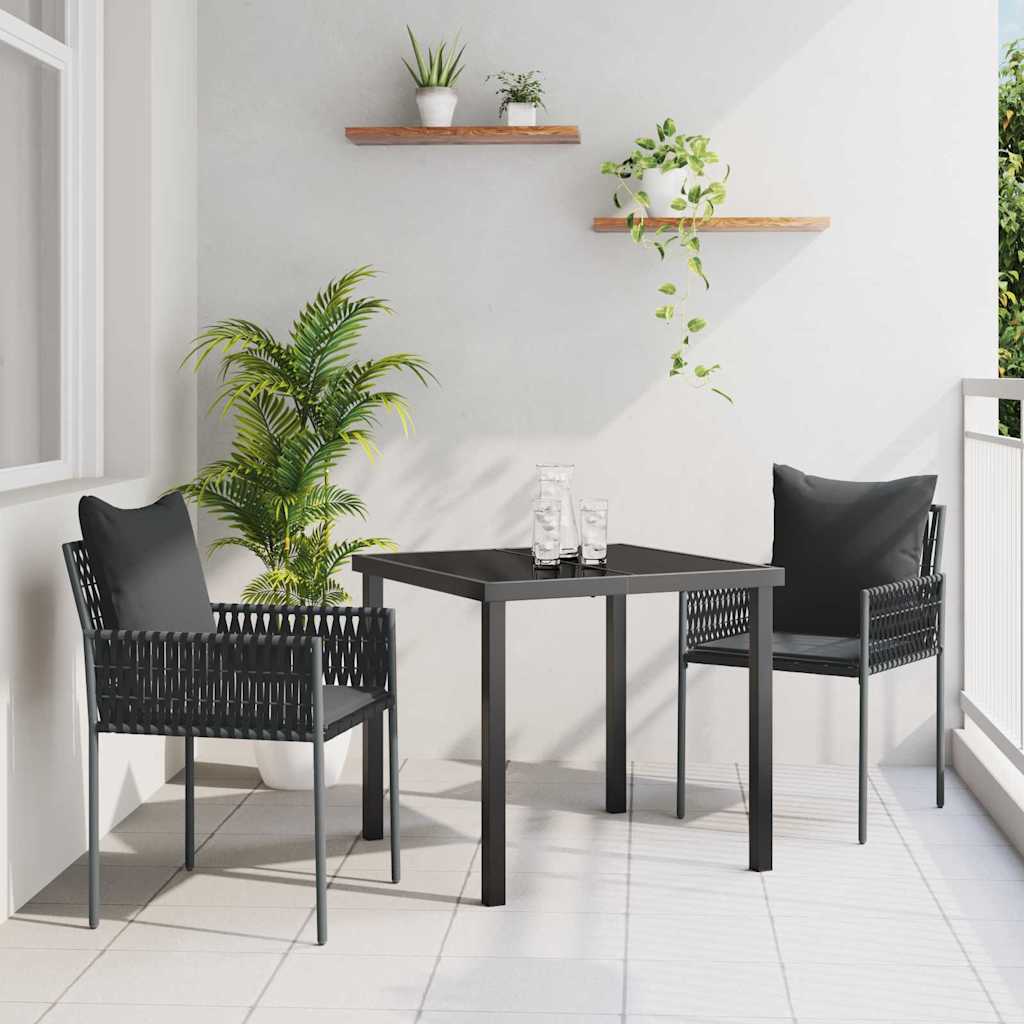 Set da Pranzo per Giardino 3 pcs Nero e Grigio Rattan in PE