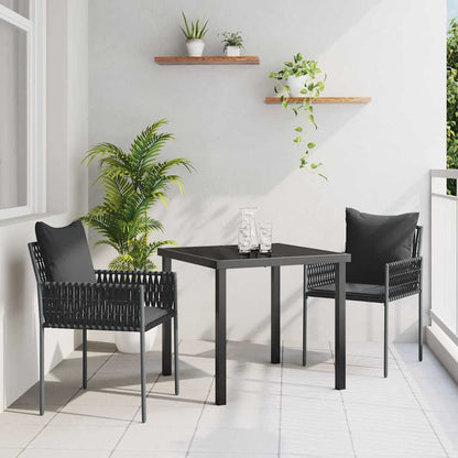 Set da Pranzo per Giardino 3 pcs Nero e Grigio Rattan in PE