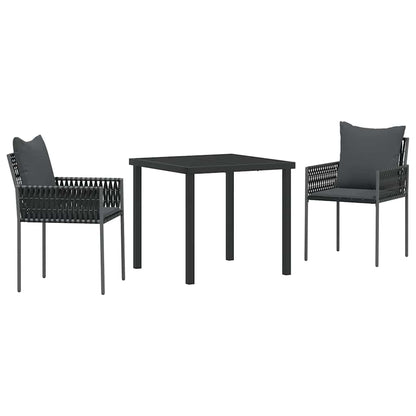 Set da Pranzo per Giardino 3 pcs Nero e Grigio Rattan in PE