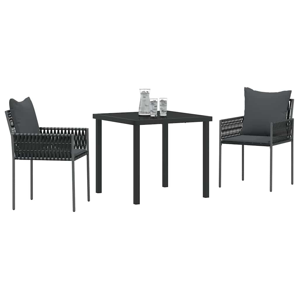 Set da Pranzo per Giardino 3 pcs Nero e Grigio Rattan in PE