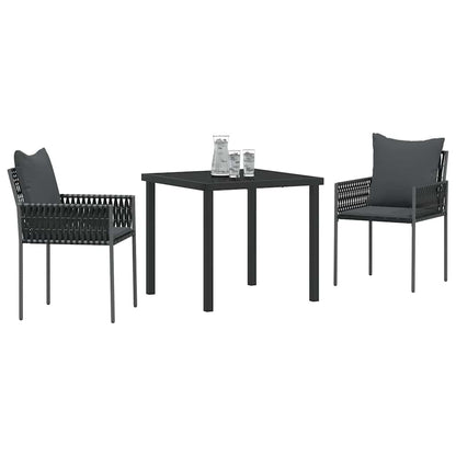 Set da Pranzo per Giardino 3 pcs Nero e Grigio Rattan in PE