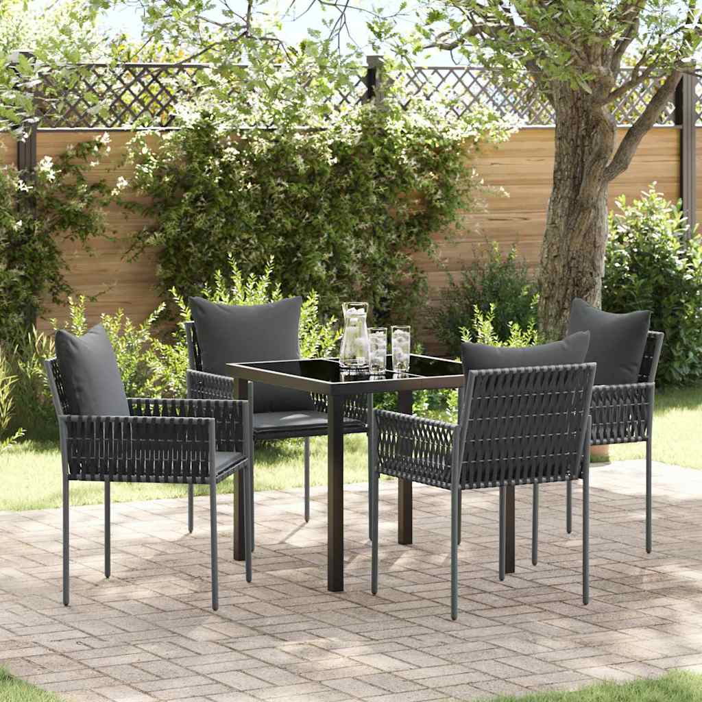 Set da Pranzo per Giardino 5 pcs Nero e Grigio Rattan in PE
