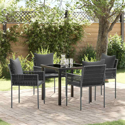 Set da Pranzo per Giardino 5 pcs Nero e Grigio Rattan in PE