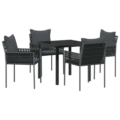 Set da Pranzo per Giardino 5 pcs Nero e Grigio Rattan in PE