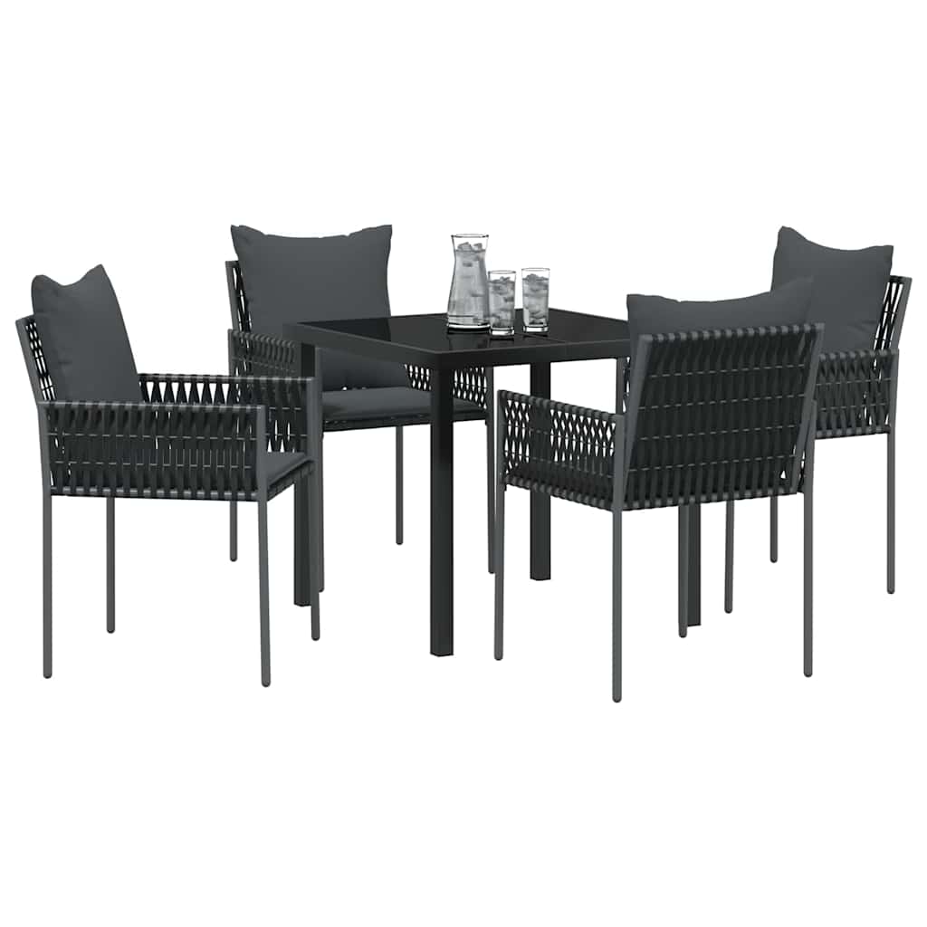Set da Pranzo per Giardino 5 pcs Nero e Grigio Rattan in PE
