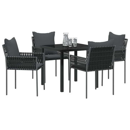 Set da Pranzo per Giardino 5 pcs Nero e Grigio Rattan in PE