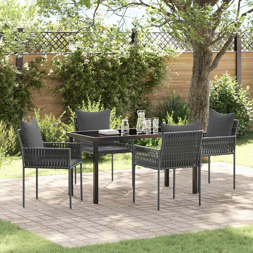 Set da Pranzo per Giardino 5 pcs Nero e Grigio Rattan in PE