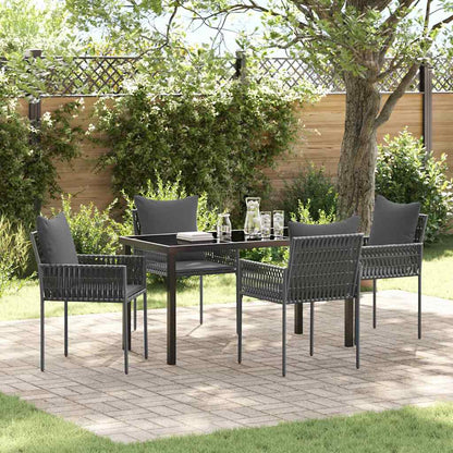 Set da Pranzo per Giardino 5 pcs Nero e Grigio Rattan in PE