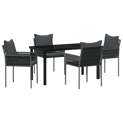 Set da Pranzo per Giardino 5 pcs Nero e Grigio Rattan in PE