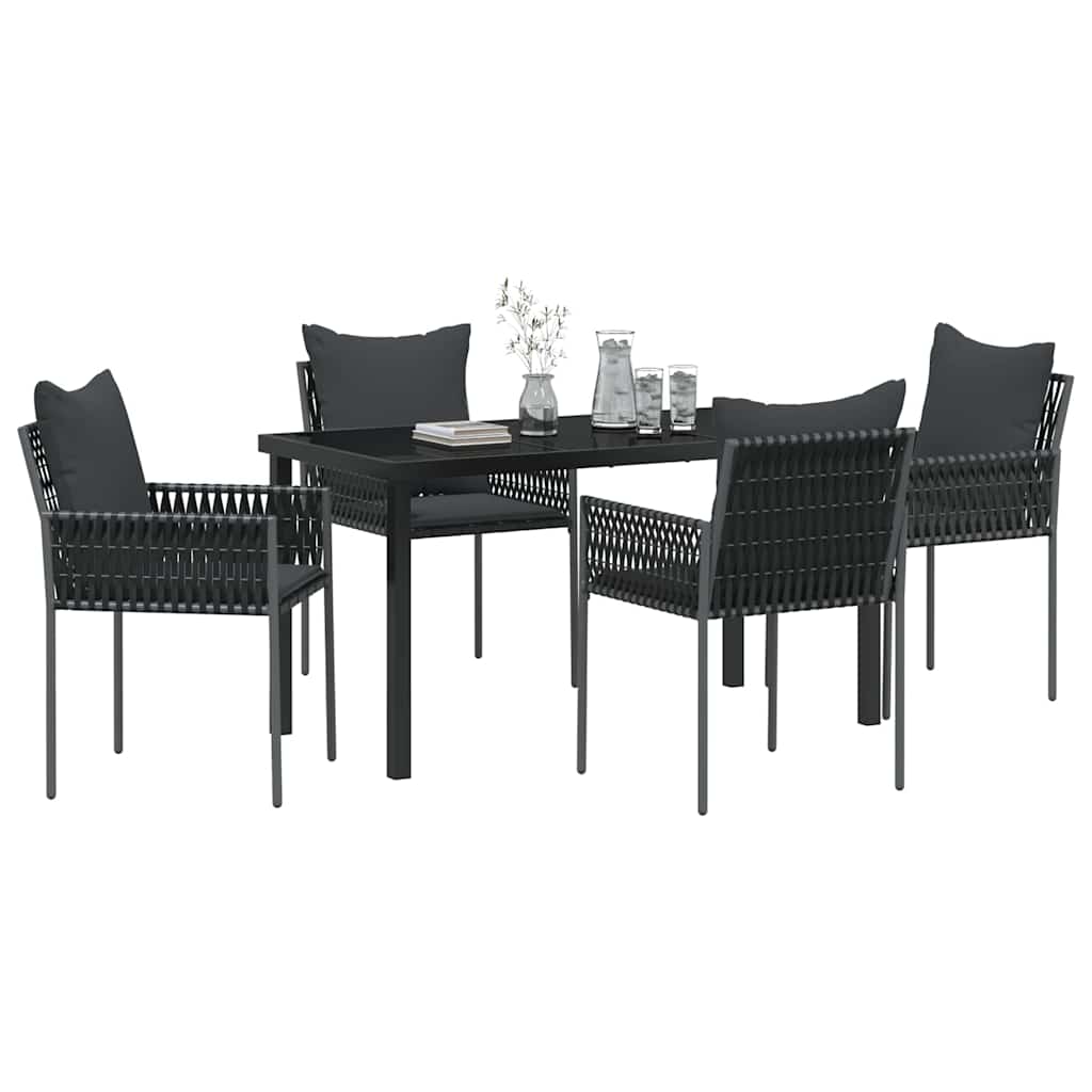 Set da Pranzo per Giardino 5 pcs Nero e Grigio Rattan in PE