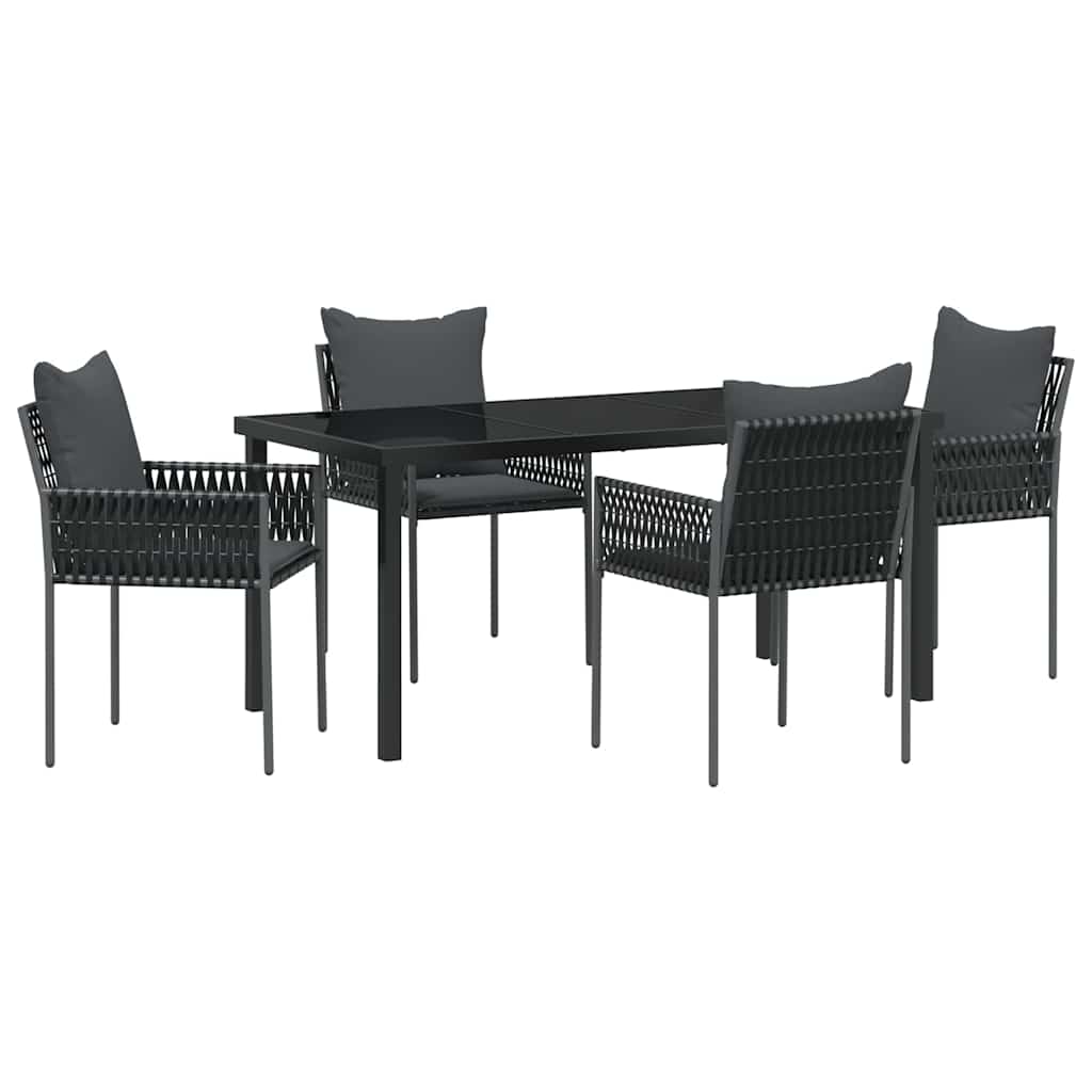 Set da Pranzo per Giardino 5 pcs Nero e Grigio Rattan in PE