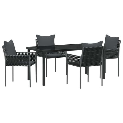Set da Pranzo per Giardino 5 pcs Nero e Grigio Rattan in PE