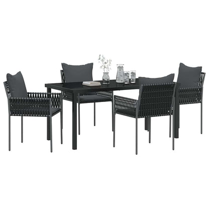 Set da Pranzo per Giardino 5 pcs Nero e Grigio Rattan in PE