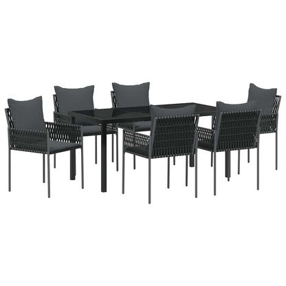 Set da Pranzo per Giardino 7 pcs Nero e Grigio Rattan in PE