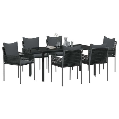 Set da Pranzo per Giardino 7 pcs Nero e Grigio Rattan in PE
