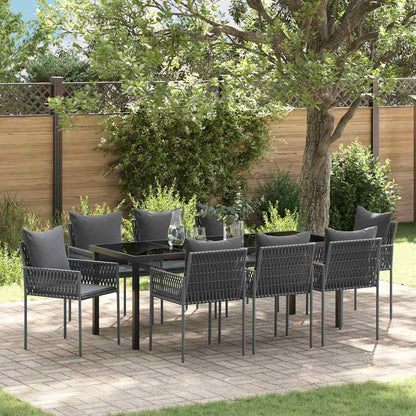 Set da Pranzo per Giardino 9 pcs Nero e Grigio Rattan in PE