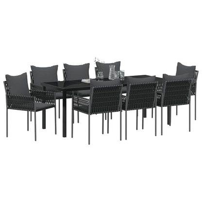 Set da Pranzo per Giardino 9 pcs Nero e Grigio Rattan in PE
