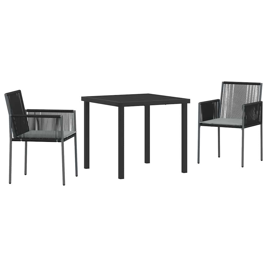 Set da Pranzo per Giardino 3 pcs Nero Rattan in PE