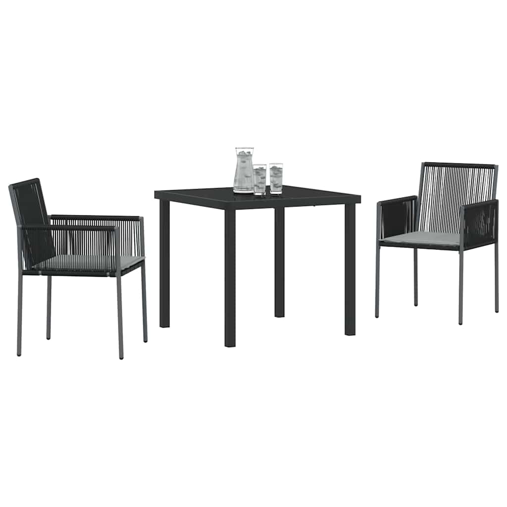 Set da Pranzo per Giardino 3 pcs Nero Rattan in PE