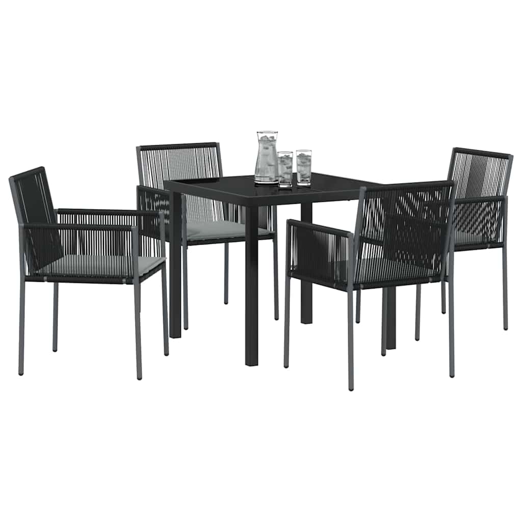 Set da Pranzo per Giardino 5 pcs Nero Rattan in PE