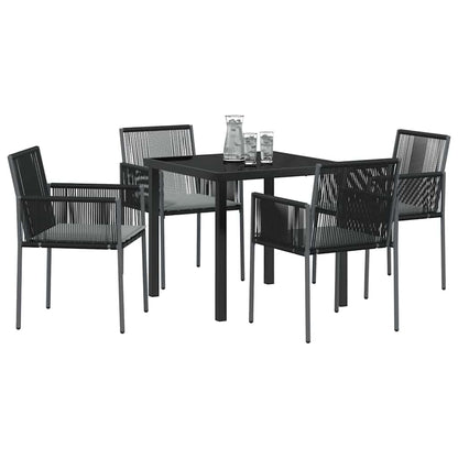 Set da Pranzo per Giardino 5 pcs Nero Rattan in PE