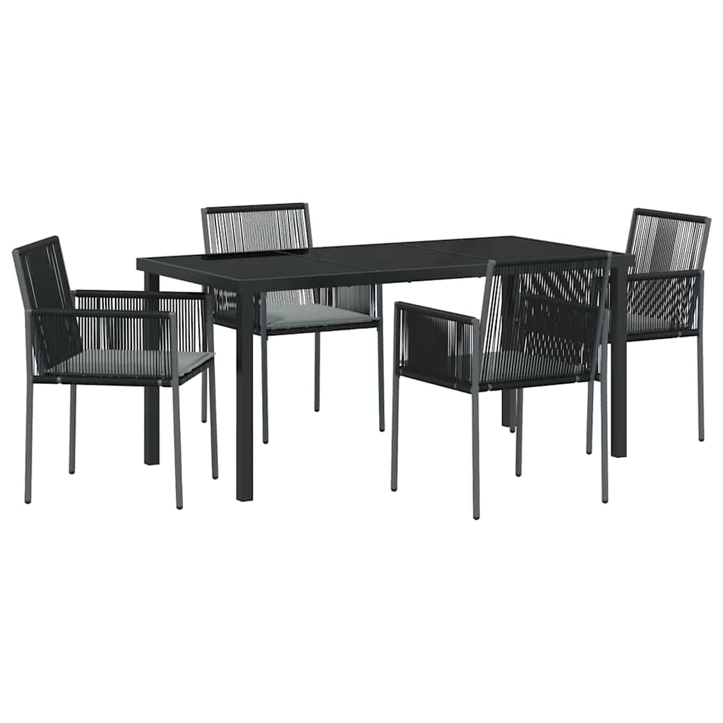 Set da Pranzo per Giardino 5 pcs Nero Rattan in PE