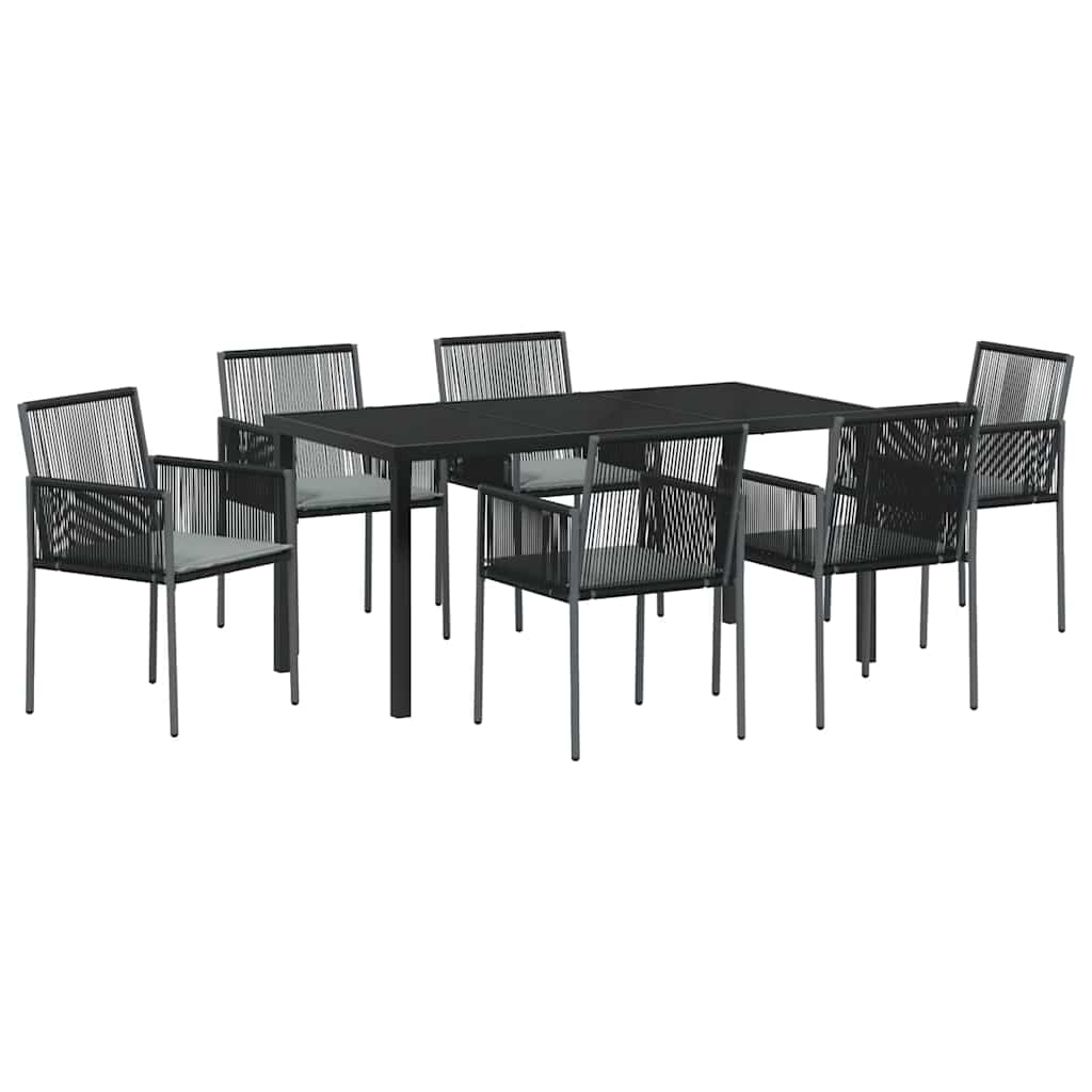 Set da Pranzo per Giardino 7 pcs Nero Rattan in PE
