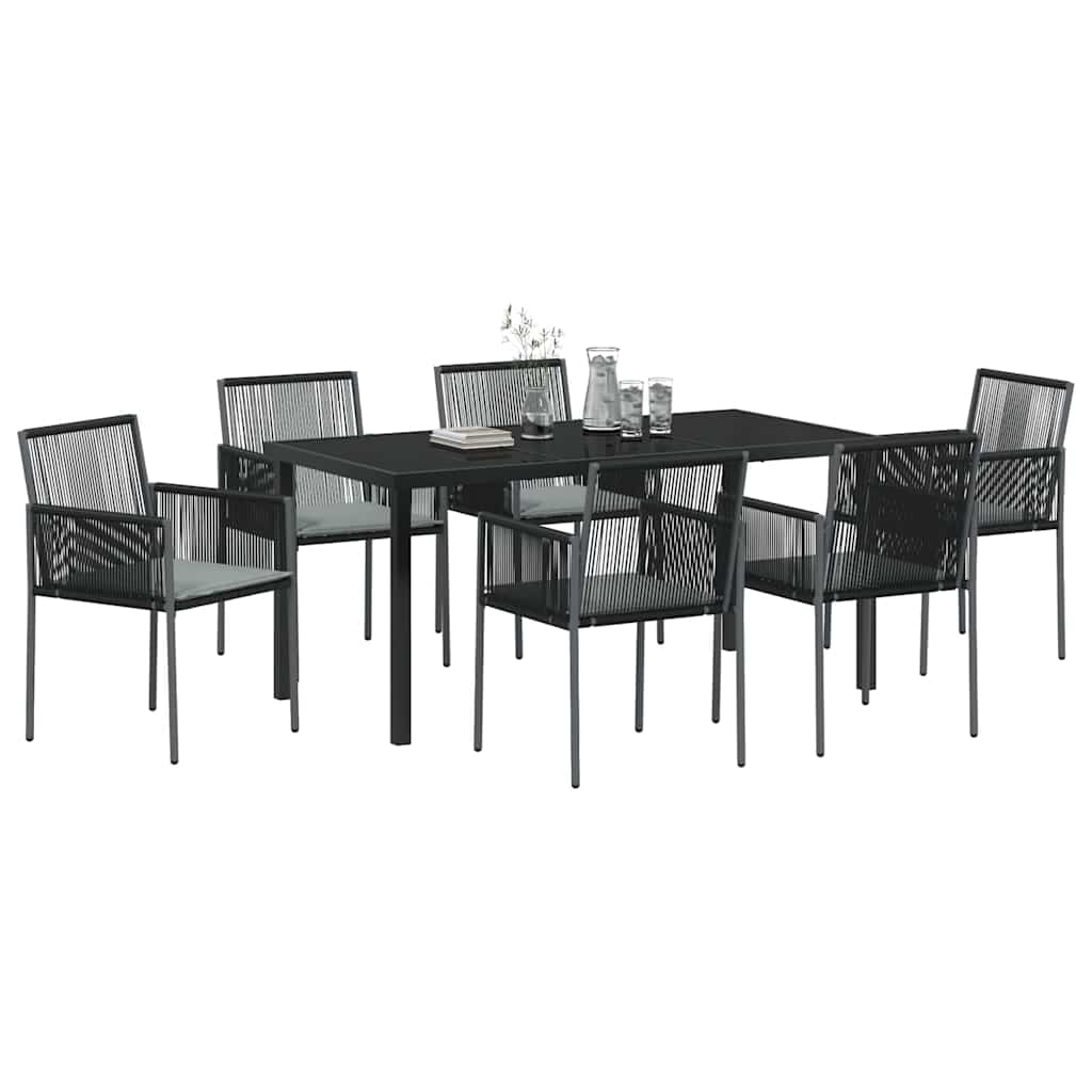 Set da Pranzo per Giardino 7 pcs Nero Rattan in PE