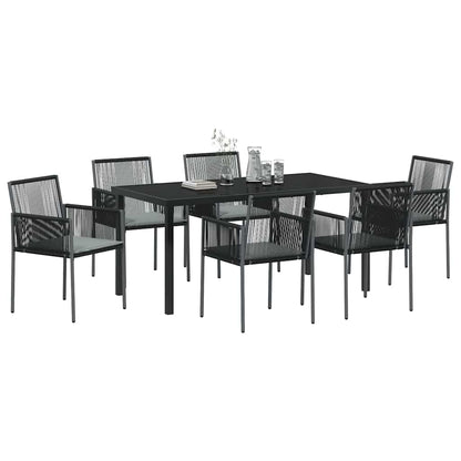 Set da Pranzo per Giardino 7 pcs Nero Rattan in PE