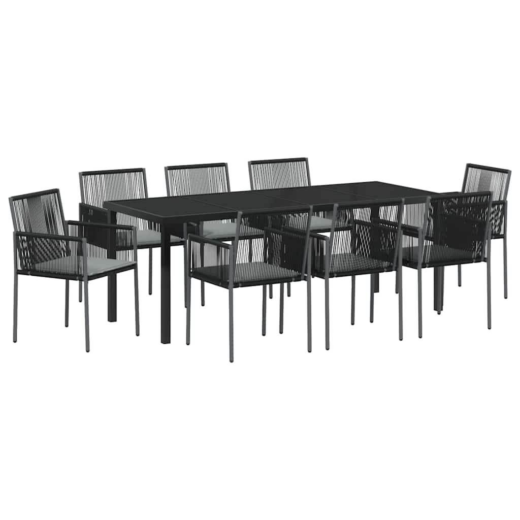 Set da Pranzo per Giardino 9 pcs Nero Rattan in PE