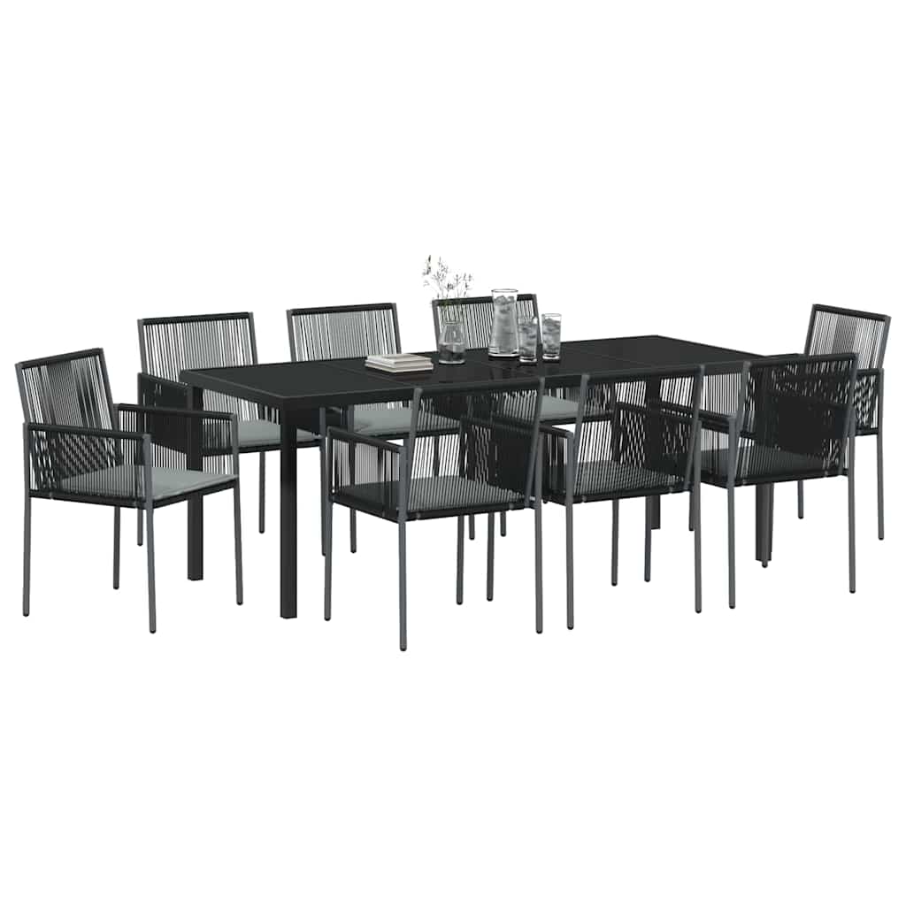 Set da Pranzo per Giardino 9 pcs Nero Rattan in PE