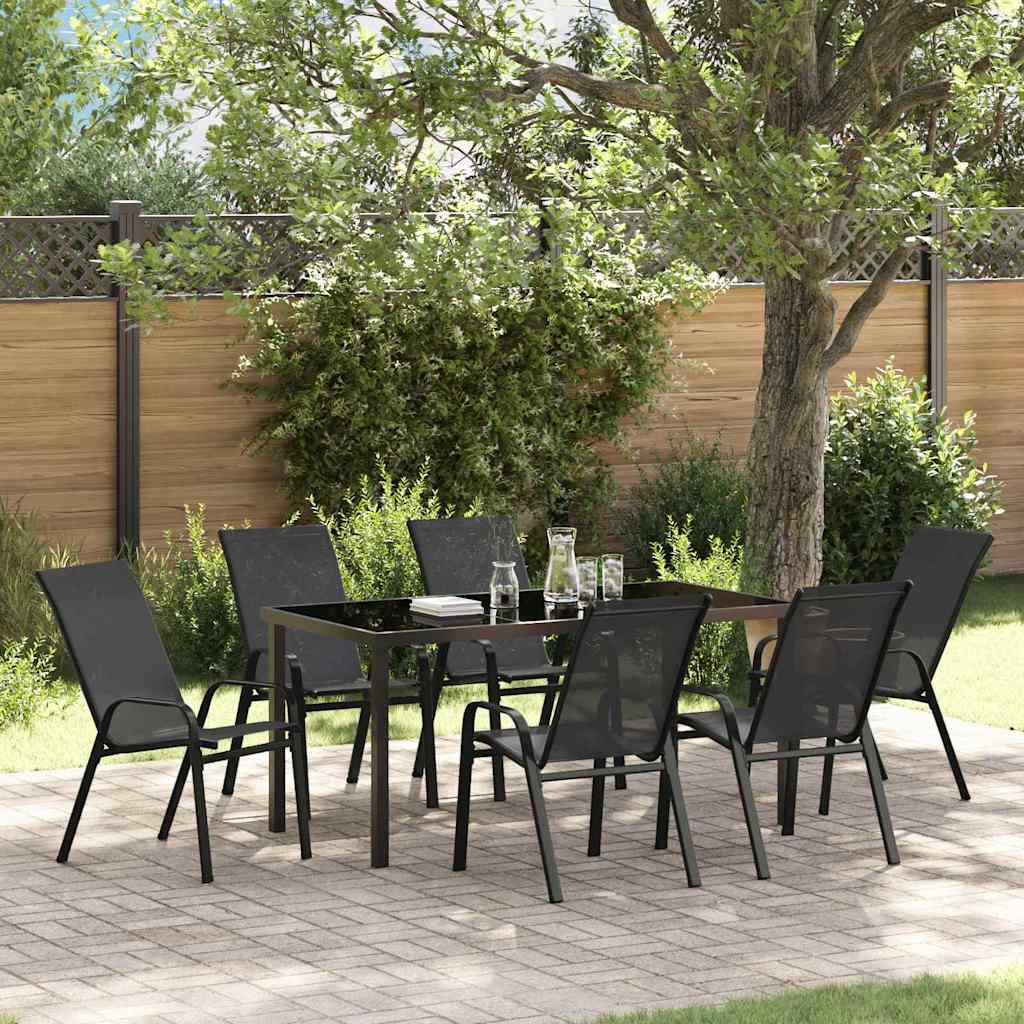 Set da Pranzo per Giardino 7 pcs Nero