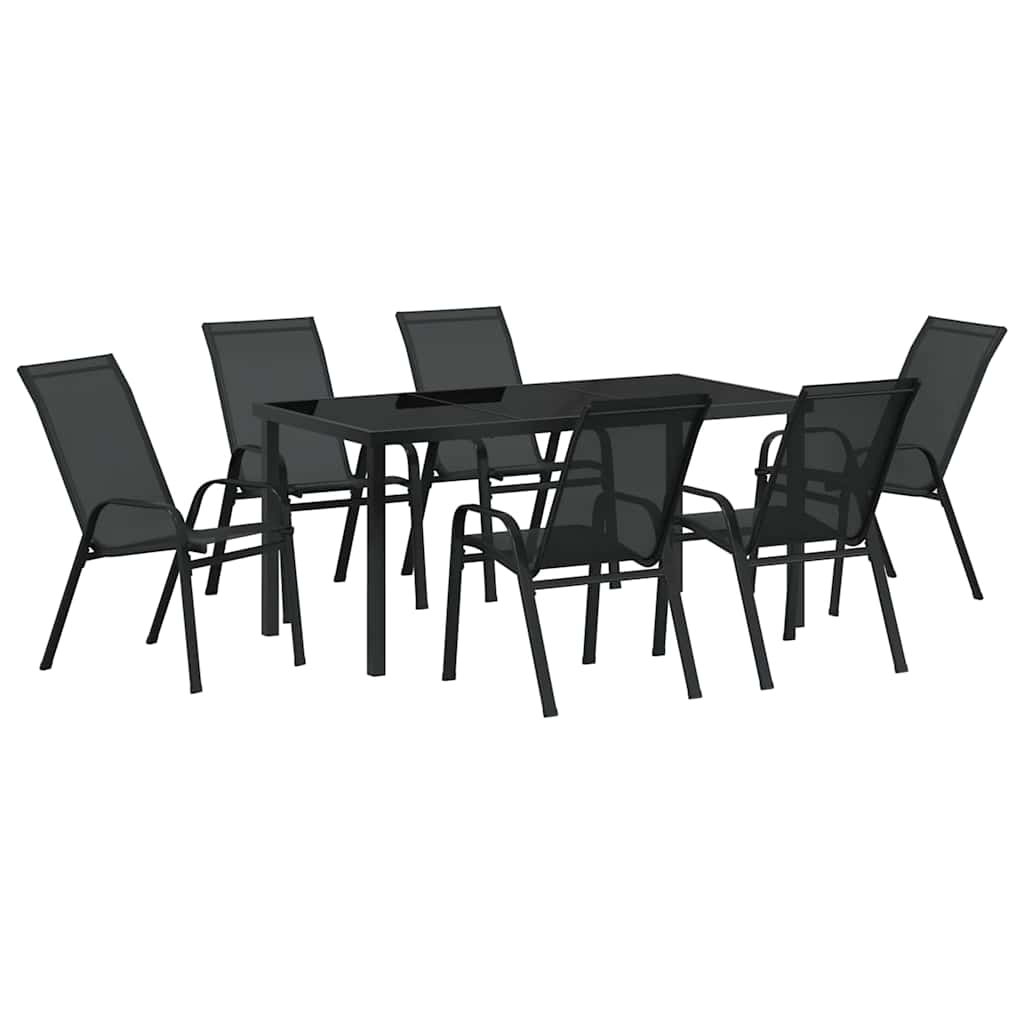 Set da Pranzo per Giardino 7 pcs Nero