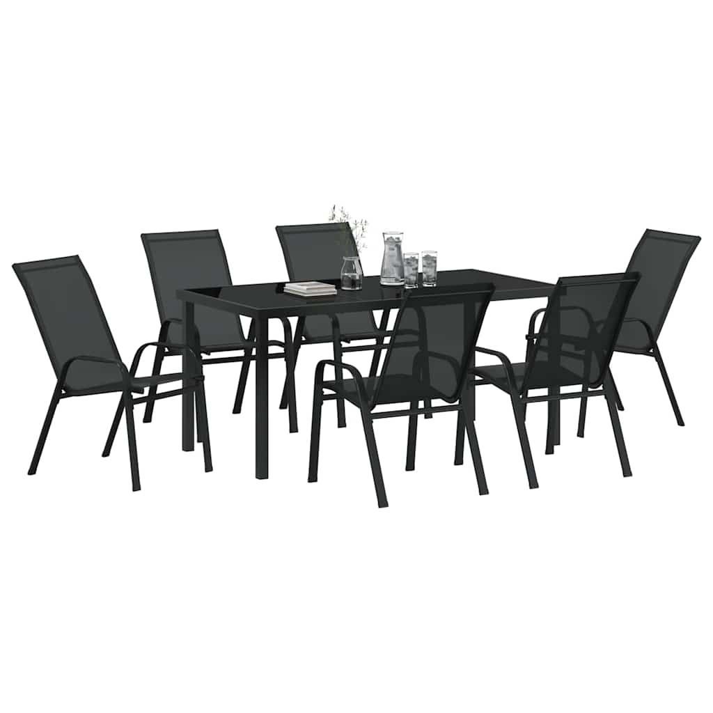 Set da Pranzo per Giardino 7 pcs Nero
