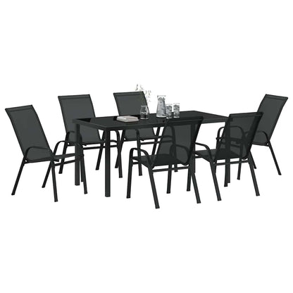 Set da Pranzo per Giardino 7 pcs Nero