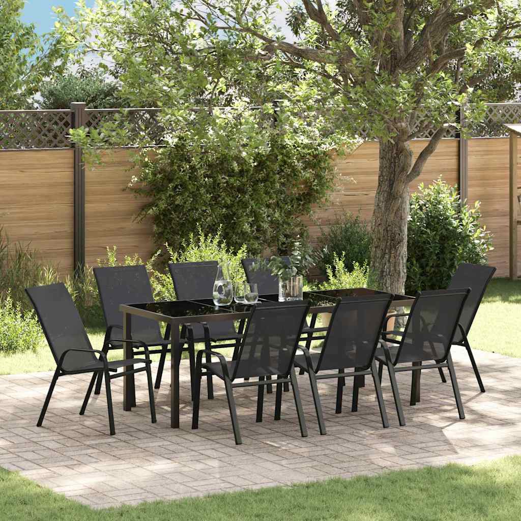 Set da Pranzo per Giardino 9 pcs Nero