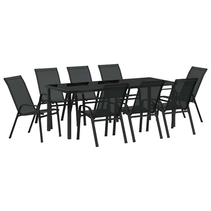 Set da Pranzo per Giardino 9 pcs Nero