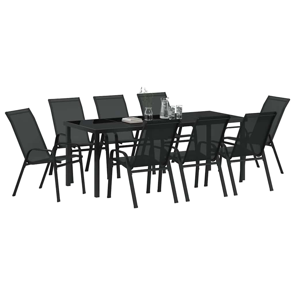 Set da Pranzo per Giardino 9 pcs Nero
